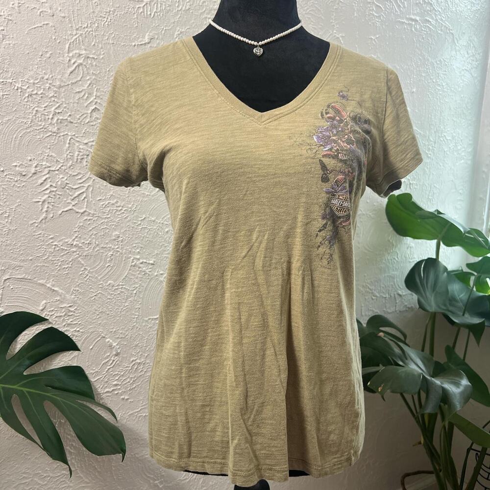 harley davidson sage green v neck shirt
